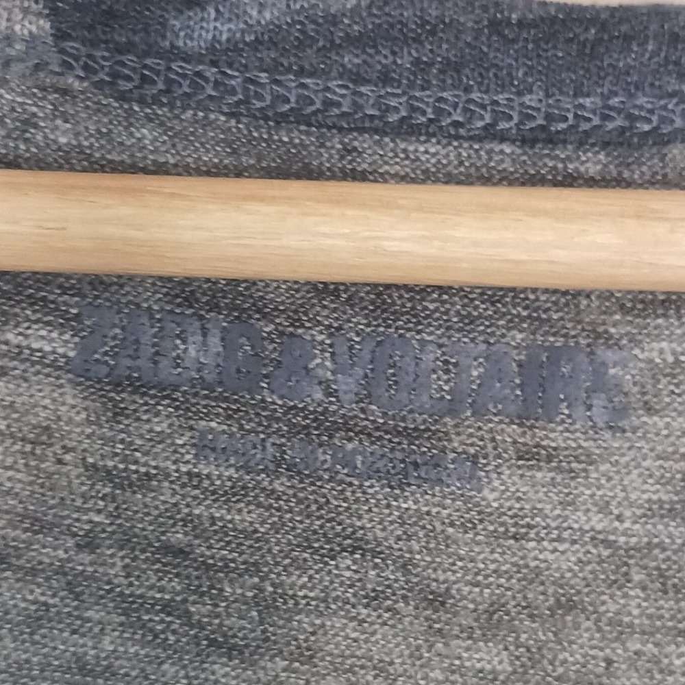 Zadig & Voltaire Camo Linen Blend Tee L Blue Gray Scoop Neck Top - Picture 5 of 5